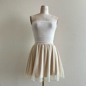 handmade beige white polka dot mesh mini skirt